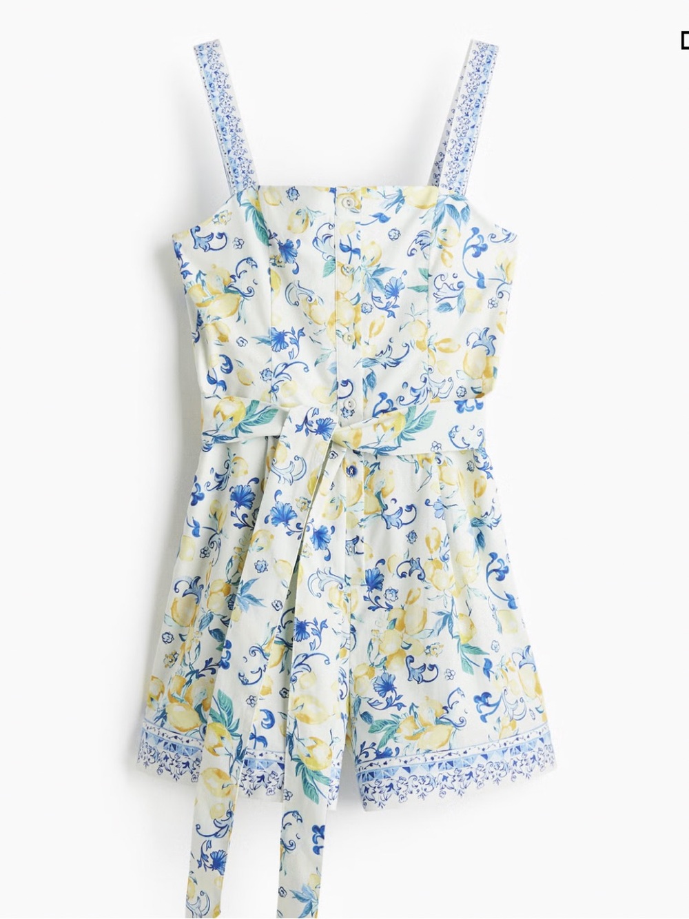 H&M Poplin Playsuit with Yellow & Blue Floral Print and Tie Waist